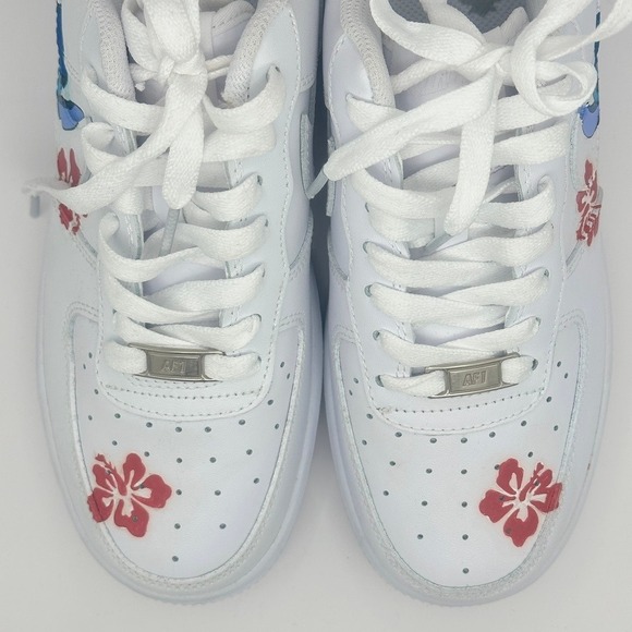 Custom Nike Air Force 1 White Stitch Hibiscus Sneakers Women's 8 - Picture 16 of 16